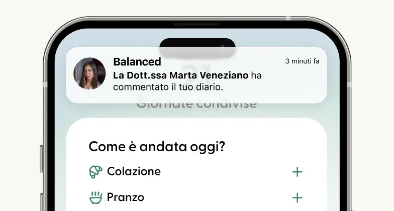 Diario alimentare nell’app Balanced con il commento della nutrizionista