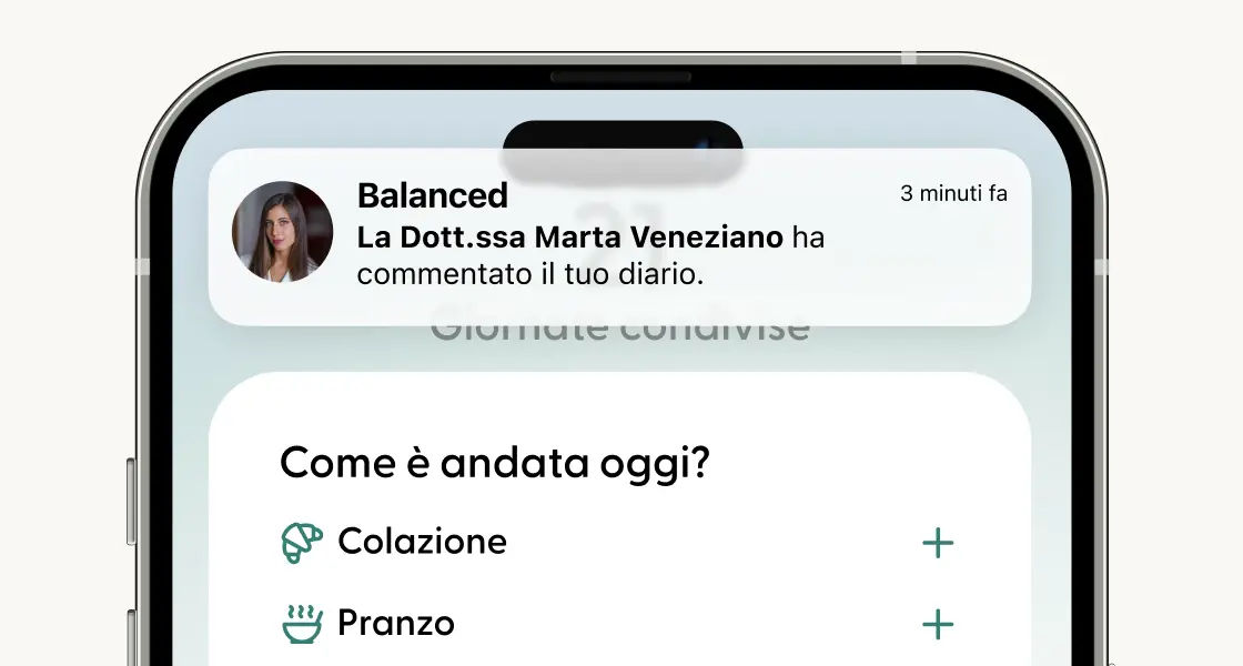 Diario alimentare nell’app Balanced con il commento della nutrizionista